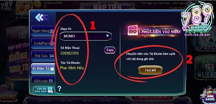 Cách nạp tiền 789club qua ví điện tử